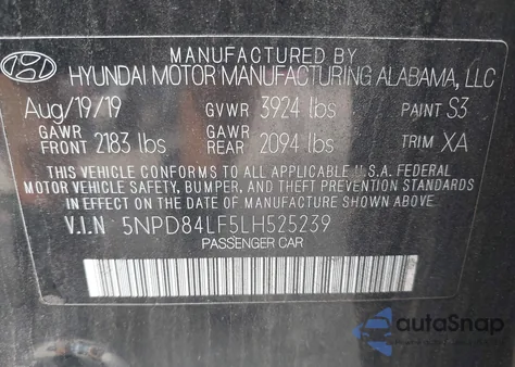 2020 Hyundai Elantra Value Edition z USA, uszkodzony, nr VIN 5NPD84LF5LH525239